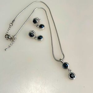 Premier Design Black Pendant Silver Choker Double Rhinestone Round Dangle Neckla